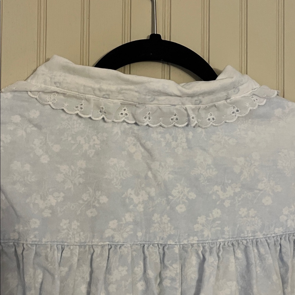 Lanz of Salzburg Cotton Flannel Nightgown Eyelet Trim Blue Floral Vintage M - Picture 14 of 14